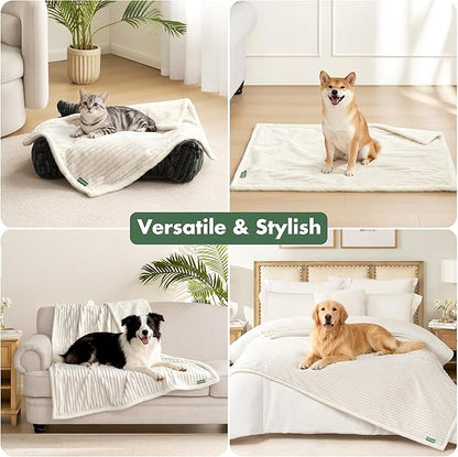 Waterproof Dog Blanket for Couch - Washable Medium Pet Blanket for Furniture Protector, Cozy Fleece Calming Dog Crate Blankets for Indoors & Outdoors, Cream, 40"x50"