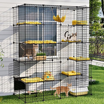 Oneluck 69 Inch Catio Outdoor Cat Enclosure with Super Large Enter Door, Balcony Cat Playpen with Platforms,DIY Outside Cat Patio Large Exercise Place Ideal for 1-4 Cats