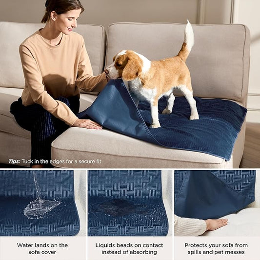 Bedsure Waterproof Couch Cover for Dogs Washable - Waterproof Blanket for Large Dogs Couch Sofa Bed Cozy, Lightweight Furniture Protector for Pet Cat Quick Drying, Navy, 52x82IN