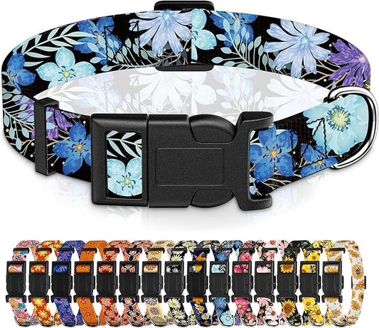 Dog Collar for Boys & Girls, Puppy Collar for Small to Large Dogs, Adjustable Soft Pet Collar with Safety Buckle - Purple Floral Pattern, XS