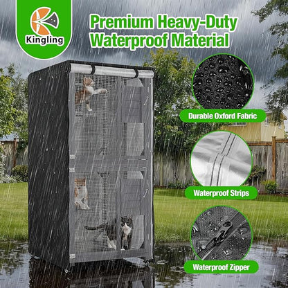 Kingling Outdoor Cat House Cover, Waterproof and Dustproof Protection Cover for Large Cat Cage Condo/Cat House Cover Black(Cover Only) - 32" L x 32" W x 71" H inch