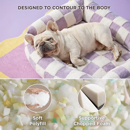 LE SURE Cute Dog Bed for Medium Dogs - Washable Pet Beds,Cozy Rectangle Orthopedic Sofa with Jacquard Shaggy Plush & Anti Slip Bottom,30x24x8inches