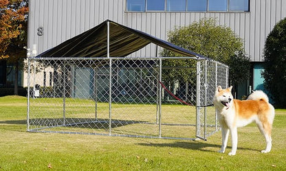 Petonly Outdoor Dog Enclosure Heavy Duty Dog Kennel House Mesh Dog Big Cage Pet Kennel Steel Fence with Secure Lock(118”x 118”)