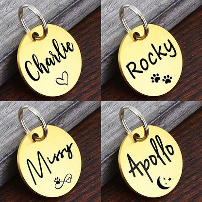 Ultra Joys Dog ID Tag, Custom Dog Tag Personalized Cat Tag, Pet ID Tag, Brushed Stainless Steel Round Dog Tag Gold Medium