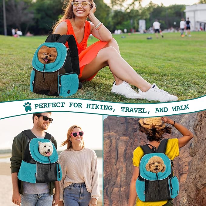 PetAmi Front Carrier Backpack, Ventilated Adjustable Pet Chest Carrier for Dog Cat, Hiking Camping Travel, Small Puppy Medium Cat Carrying Bag, Max 14 lb, Sea Blue