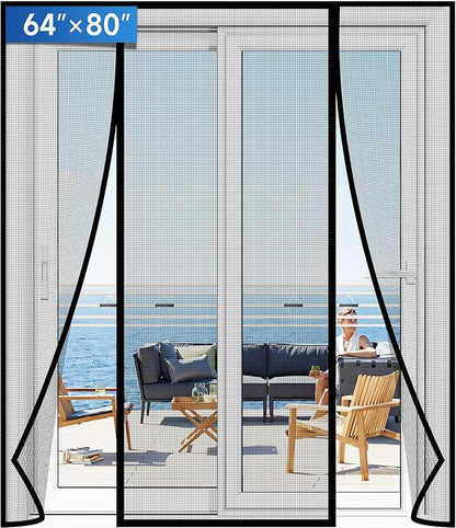 Magnetic Screen Door Upgraded PET Mesh Stronger Than Fiberglass and Polyester,Hands Free,Keeps Bugs Out,Pet & Kid Friendly,Suitable for Sliding Door,Large Patio Door and French Door-64''x80''