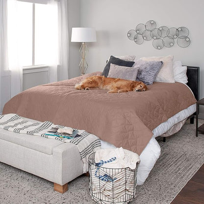 Furhaven Waterproof & Non-Slip King Size Mattress Cover Protector for Dogs & Cats, Washable, For Beds, Couches, & Car Seats - Quilted Twill Blanket Mattress Cover - Brownstone, Jumbo/King Size