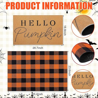 Tinideya 2 Pcs Door Mat Welcome Non Slip Coir Mats Floor Layering Doormats Seasonal for Front Porch Entryway Decor(Black Orange)