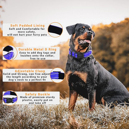 2 Pack Reflective Dog Collar with Safety Locking Buckle, Adjustable Soft Breathable Comfortable Nylon Pet Collar for Small, Medium and Large Dogs, Navyblue, L