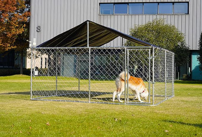 Outdoor Dog Enclosure Heavy Duty Dog Kennel House Mesh Dog Big Cage Pet Kennel Steel Fence with Secure Lock(9.84'x 9.84')