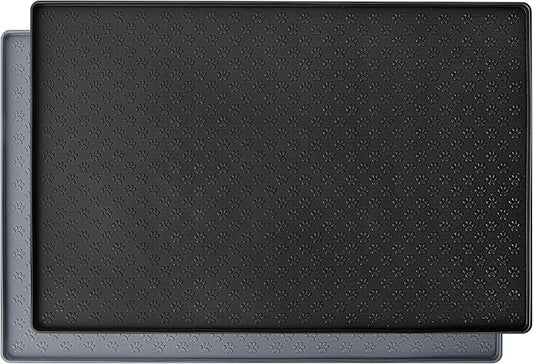 Silicone Dog Dish Mat for Food and Water - 23.6" *15.7" Waterproof Slip Pet Feeding Mat with Raised Edges to Prevent Messes on Floor (Black)