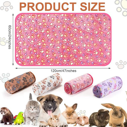 Tatuo 4 Pcs Dog Blanket for Pet Cat Blankets Indoor Puppy Teething Stuff Toys Paw Print Fleece Soft Blanket Sleep Mat for Guinea Pig Cage(White, Coffee, Pink, Purple,Midwest (24 x 47 Inch),Square)