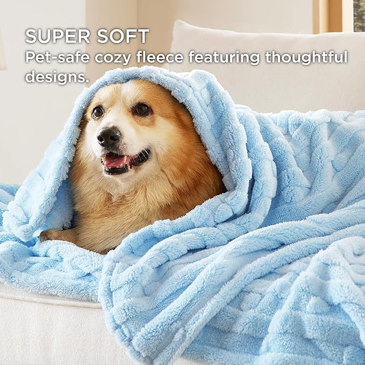 Bedsure Dog Blanket for Large Dogs Washable - Fluffy Fuzzy Puppy Cat Blanket with Premium 300GSM Coral Fleece Soft for Pet Kitten Doggy, Blue, 40x50IN