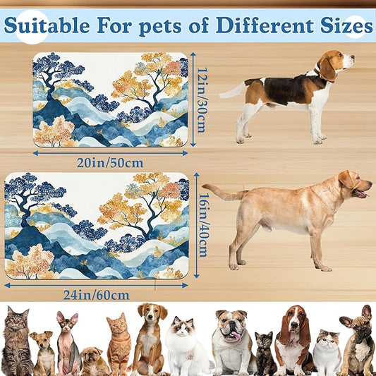 Japanese Wave Tree Dog Food Mat–Christmas Stocking Absorbent Quick Dry Feeding Placemat for Food and Water Bowls, Non Slip Rubber Backing, Waterproof Pet Supplies for Mess-Free Eating 16"x24"