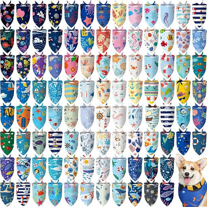 100 Pcs Ocean Dog Bandanas Bulk Pet Bibs Colorful Triangle Pet Ocean Scarf Bandanas for Medium Large Dogs Birthday Summer Beach Holiday Costume Decor