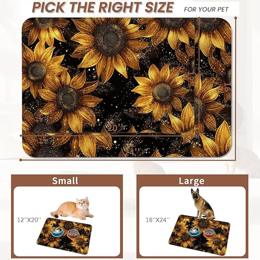 Sunflower Vintage Pet Feeding Mat,Absorbent Quick-Dry Cat Dog Food and Water Bowl Mats, Non-Slip Rubber Backing Mat,Cat Dog Accessories Supplies 12"x20"