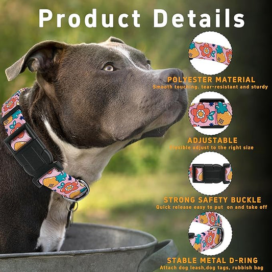 Dog Collar, Cute Cartoon Fruit Boys Girls Puppy Collar for Small Medium Large Dogs, Adjustable Soft Pet Collar with Safety Buckle for Male Females(Pink Cartoon, XL)