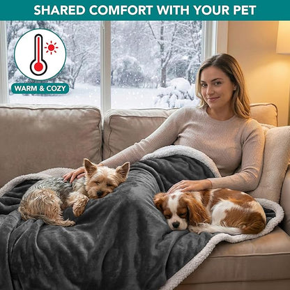 PetAmi Waterproof Dog Blanket for Small Medium Dog Puppy Cat Throw for Couch Cover Leakproof Protection, Sherpa Fleece, Reversible Soft Washable 29x40 Charcoal Gray