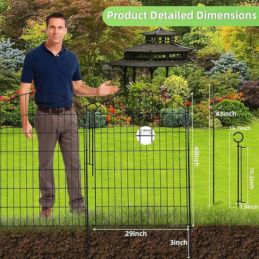 Decorative Garden Fence 40in (H) x 30in (W), 10 Pack No Dig Fence Animal Barrier for Dog with Lock, Arched Flower Bed Edging, Wire Border Panel Fencing for Yard Patio Outdoor Decor
