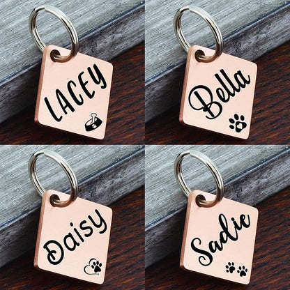 Ultra Joys Dog ID Tag, Custom Dog Tag Personalized Cat Tag, Pet ID Tag, Brushed Stainless Steel Diamond Dog Tag Rose Gold Small