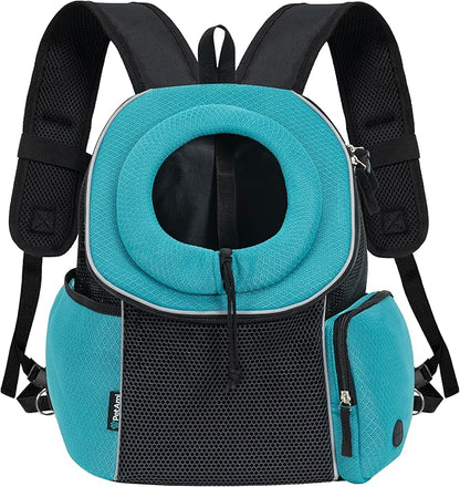 PetAmi Front Carrier Backpack, Ventilated Adjustable Pet Chest Carrier for Dog Cat, Hiking Camping Travel, Small Puppy Medium Cat Carrying Bag, Max 14 lb, Sea Blue