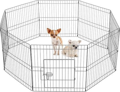 Yaheetech 24" High 8 Panel Foldable Metal Dog Exercise Pen Pet Playpen Dog Fence Outdoor & Indoor Use for Small Animals with Door Black