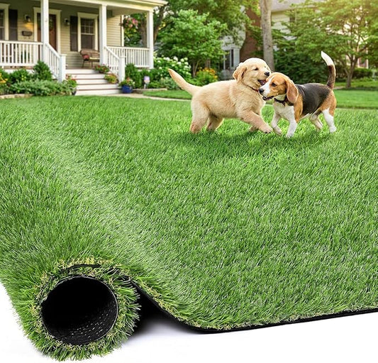 Artificial Grass Rug Indoor Outdoor, 7 x 15FT Faux Grass Turf with Drainage Holes, Realistic Artificial Lawn Rug Dog Pets Mat, Turf Carpet for Garden Lawn Landscape Balcony Patio Backyard Easter Decor