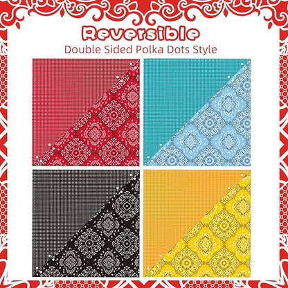 PAWCHIE Dog Bandanas Small Reversible Styles Pet Triangle Scarf Bibs - Adjustable with Two Snaps - Kerchief Set Accessories for Dogs, Puppy, Cats, L
