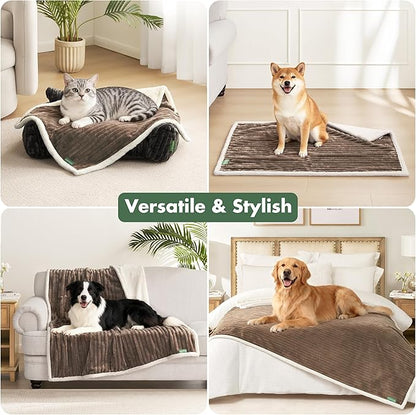 Waterproof Twin Blanket for Bed - Washable Large Dog Blankets for Bed Protector, Thick Cozy Fleece Calming Pet Blankets for Indoors & Outdoors, Brown, 60"x80"
