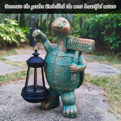 Turtle Garden Statue Outdoor Décor with Solar Lights Lantern,Turtle Solar Light Figurines Outside Decorations for Yard，Lawn ,Patio, Balcony, Unique Housewarming Gifts