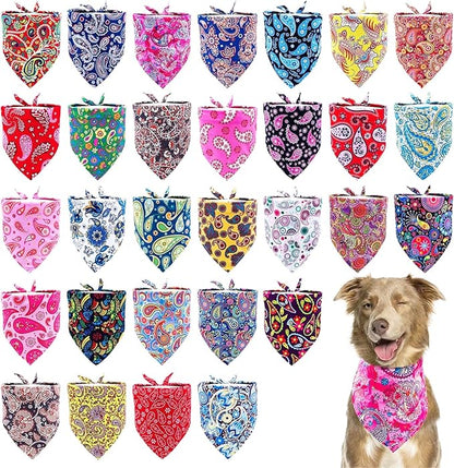 30 Pcs Paisley Dog Bandanas Bulk 33 Inche XL Stitch Dogs Bandanas Polyester Print One Side Bandana Grooming L