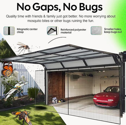 UnBugs Garage Screen Doors for 1 Car Garage - Fits Single Garage Doors up to 8 Feet Wide x 7 Feet Tall MAX - Pet & Kid Friendly, Self-Closing - Hands Free Magnet Closure Keeps Bugs Out & Breeze in