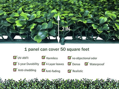 Artificial Boxwood Roll: 60 X 120 in (50 sqft) UV-Anti Faux Ivy Boxwood Hedge Leaf Grass Wall for Patio Balcony Privacy, Garden, Backyard Greenery Wall Backdrop and Fence Decor