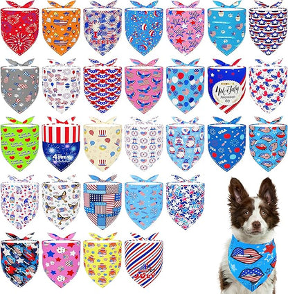30 Pack Independence Day Dog Bandanas Bulk for Large Dogs Breed 33 Inch 4th of July Extra Large Dog Bandanas XL Patriotic Dogs Bandana Grooming L