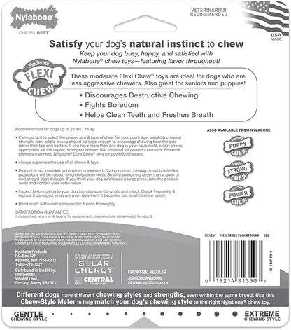 Nylabone Original Bone Flexi Chew Toy for Dogs, Dog Toys for Moderate Chewers, Dog Chew Bones, Chicken & Original Flavor, For Small Dogs - Up to 25 Ibs, 3 Pack