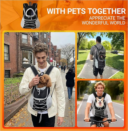 Dog Carrier Backpack for Small Dogs｜Pet Travel Shoulders Bag - Puppy Holder for Chest-Front Dog Baby Carring Ventilated for Hiking & Camping, Black Grey, S