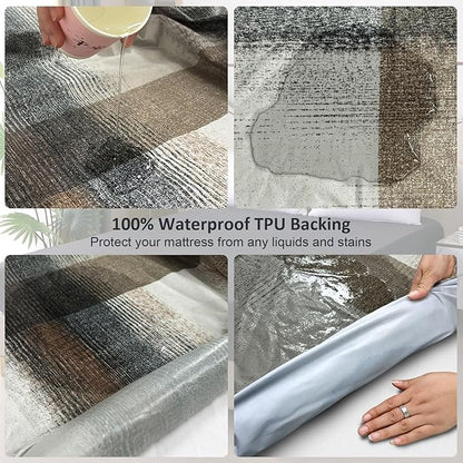 Waterproof Mattress Protector King, Fitted Sheet Style Breathable Mattress Cover with Deep Pocket Fits Up to 18'', Noiseless Bed Cover for Kids Adults Pets, Machine Washable (Stripes, 76'' X 80'')