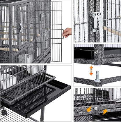 Yaheetech Stackable Divided Breeder Breeding Parakeet Bird Cage for Canaries Cockatiels Lovebirds Finches Budgies Small Parrots with Detachable Rolling Stand, Black