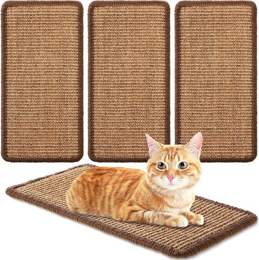 Tuanse 4 PCS Cat Scratcher Mat, 15.7 x 7.8 Inches Sisal Cat Scratching Pad, Horizontal Floor Scratching Pad Rug with Adhesive Loop Tape for Protect Couch and Carpets(Brown)