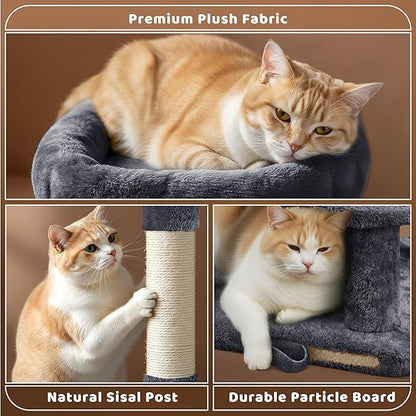 Yaheetech 46in Cat Tree Tower | Multi-Level Indoor Activity Center with Spacious Condos, Scratching Posts, Large Top Plush Perch | Sturdy, Easy to Assemble | for Kittens, Adult & Senior Cats