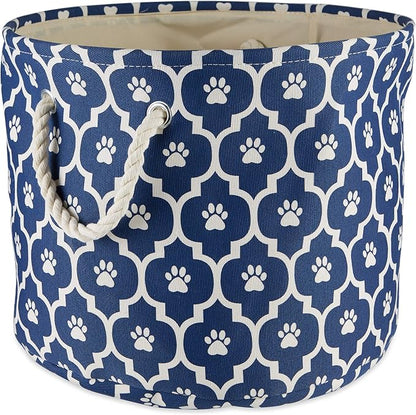 Bone Dry 6192 Pet Storage Collection Lattice Paw Print, Medium Round, Nautical Blue
