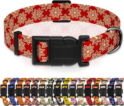 Dog Collar, Classical Indian Spirit Boys Girls Puppy Collar for Small Medium Large Dogs, Adjustable Soft Indian Pet Collar with Safety Buckle for Male Females(Red,XL)