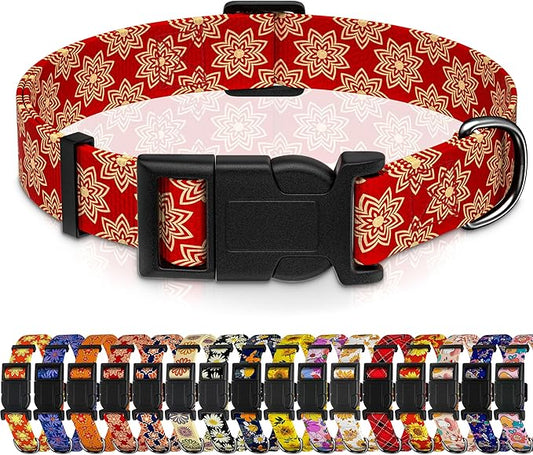 Dog Collar, Classical Indian Spirit Boys Girls Puppy Collar for Small Medium Large Dogs, Adjustable Soft Indian Pet Collar with Safety Buckle for Male Females(Red,XL)