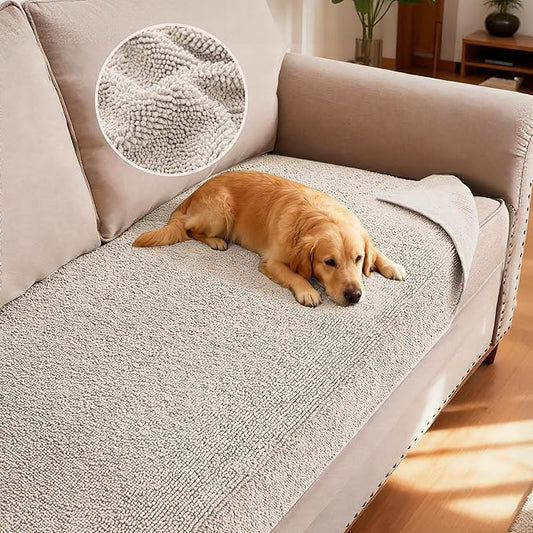 H.VERSAILTEX Non Slip Pet Couch Cover Chenille Dog Bed Protector Thick Soft Sofa Slipcover Pet Friendly Washable Couch Cushion Covers for Pets (30" x 70", Oatmeal)