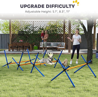 PawHut 4 Pieces Dog Agility Training Equipment, Dog Agility Course Backyard Set with Adjustable Height and Carry Bag, Indoor Outdoor Jumping Hurdles for Training, Orange