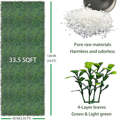 Artificial Boxwood Roll: 40x120 in (33.5 sqft) UV-Anti Faux Ivy Boxwood Hedge Leaf Grass Wall for Patio Balcony Privacy, Garden, Backyard Greenery Wall Backdrop and Fence Decor
