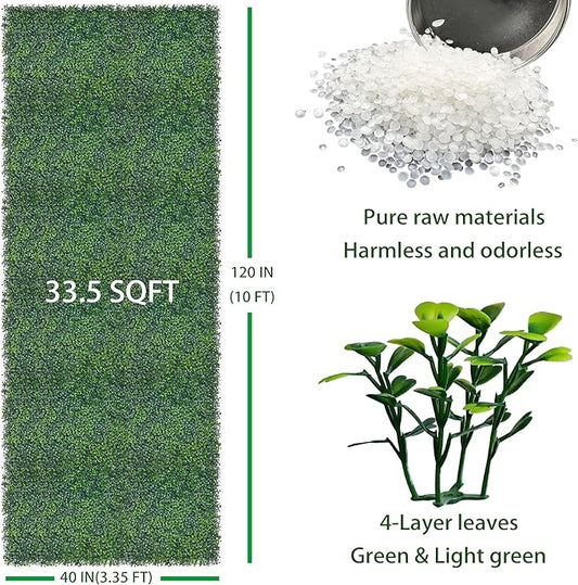 Artificial Boxwood Roll: 40x120 in (33.5 sqft) UV-Anti Faux Ivy Boxwood Hedge Leaf Grass Wall for Patio Balcony Privacy, Garden, Backyard Greenery Wall Backdrop and Fence Decor