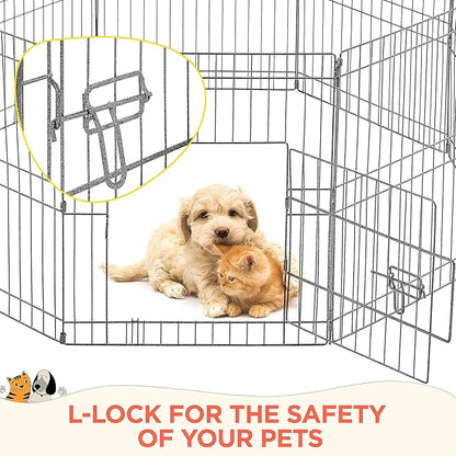 Yaheetech 24" High 8 Panel Foldable Metal Dog Exercise Pen Pet Playpen Dog Fence Outdoor & Indoor Use for Small Animals with Door Black
