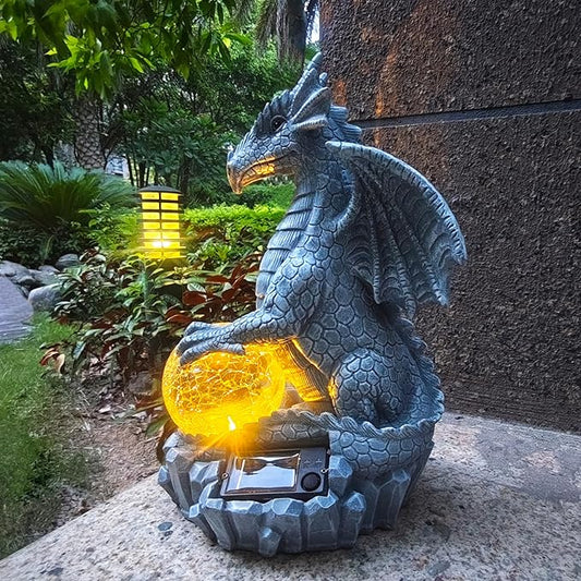Dragon Solar Garden Statues Outdoor Decoration with Magic Orb,Dragon Figurine Solar LED Lights Lawn Décor,Outside Statue Ornament for Patio, Balcony, Yard,Unique Gifts for Mom Grandma