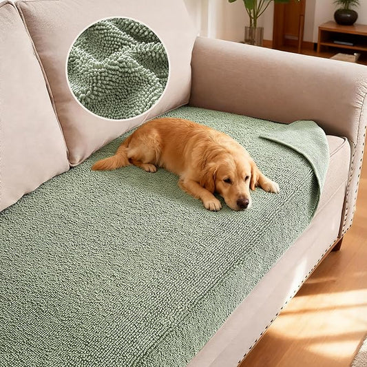 H.VERSAILTEX Non Slip Pet Couch Cover Chenille Dog Bed Protector Thick Soft Sofa Slipcover Pet Friendly Washable Couch Cushion Covers for Pets (30" x 53", Sea Foam)